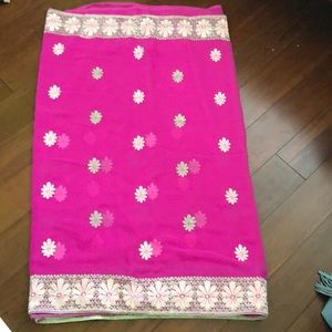 Bollywood NWT embroidered pink saree Diwali Pooja Indian wedding guest sari